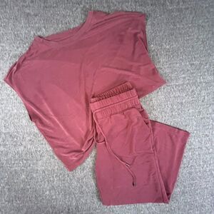 2 pc Lou & Grey Soft Maroon Loungewear Set Streetwear Top&Pants MEDIUM leisure